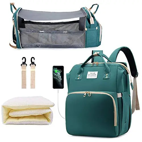 BabyNest Bag 3-in-1 Diaper Bag — Portable Baby Bed, USB Port