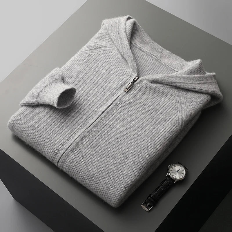 Sudadera con capucha de lana merino y cachemira Royal con cremallera completa - Capa suave y cálida