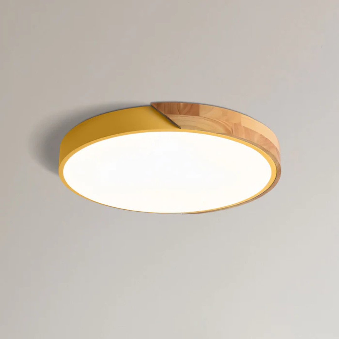 Modern Round LED Ceiling Light — Scandinavian Wood Design, 23 or 30 cm
