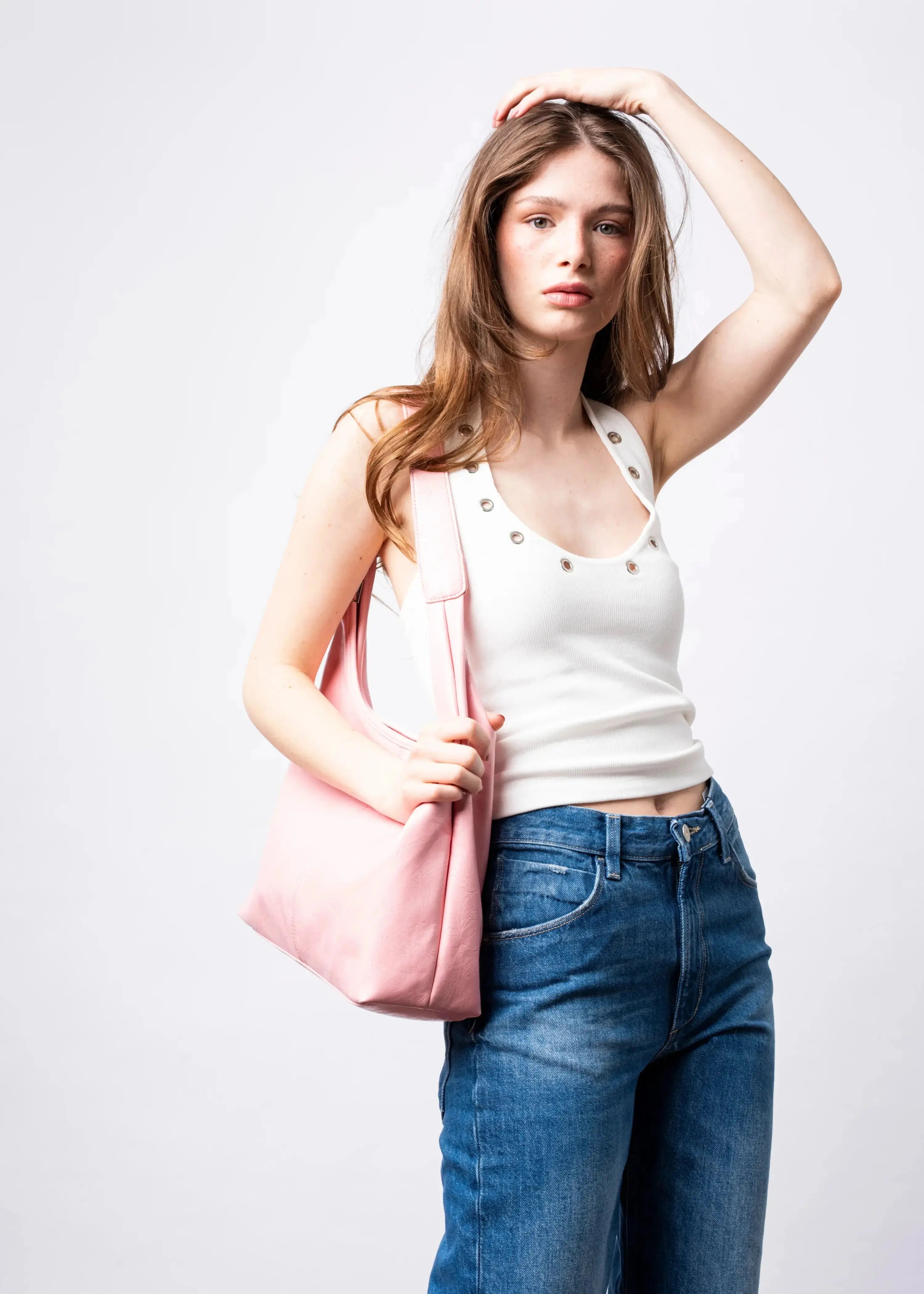 Saco de couro vintage envelhecido — inclui estojo de cosméticos