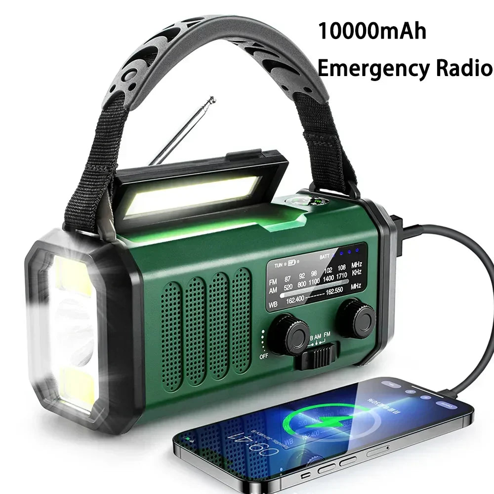 Solar-Handkurbelradio mit 10000 mAh – NOAA, Taschenlampe und Powerbank