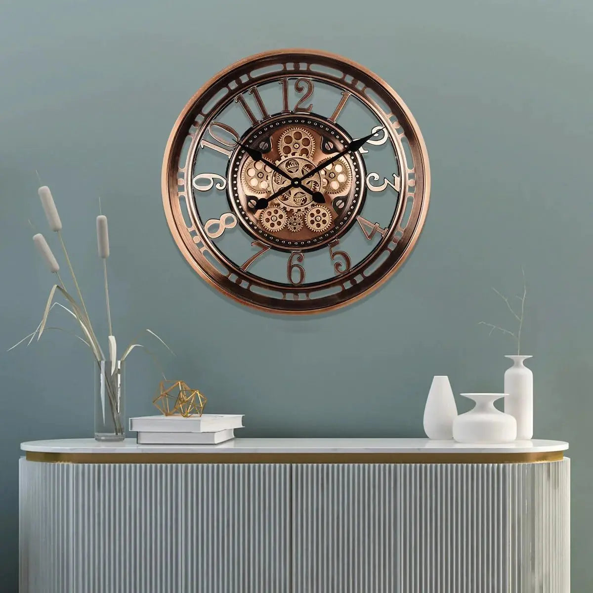 Starožitné měděné nástěnné hodiny CopperTime, 21 palců — vintage dekorace