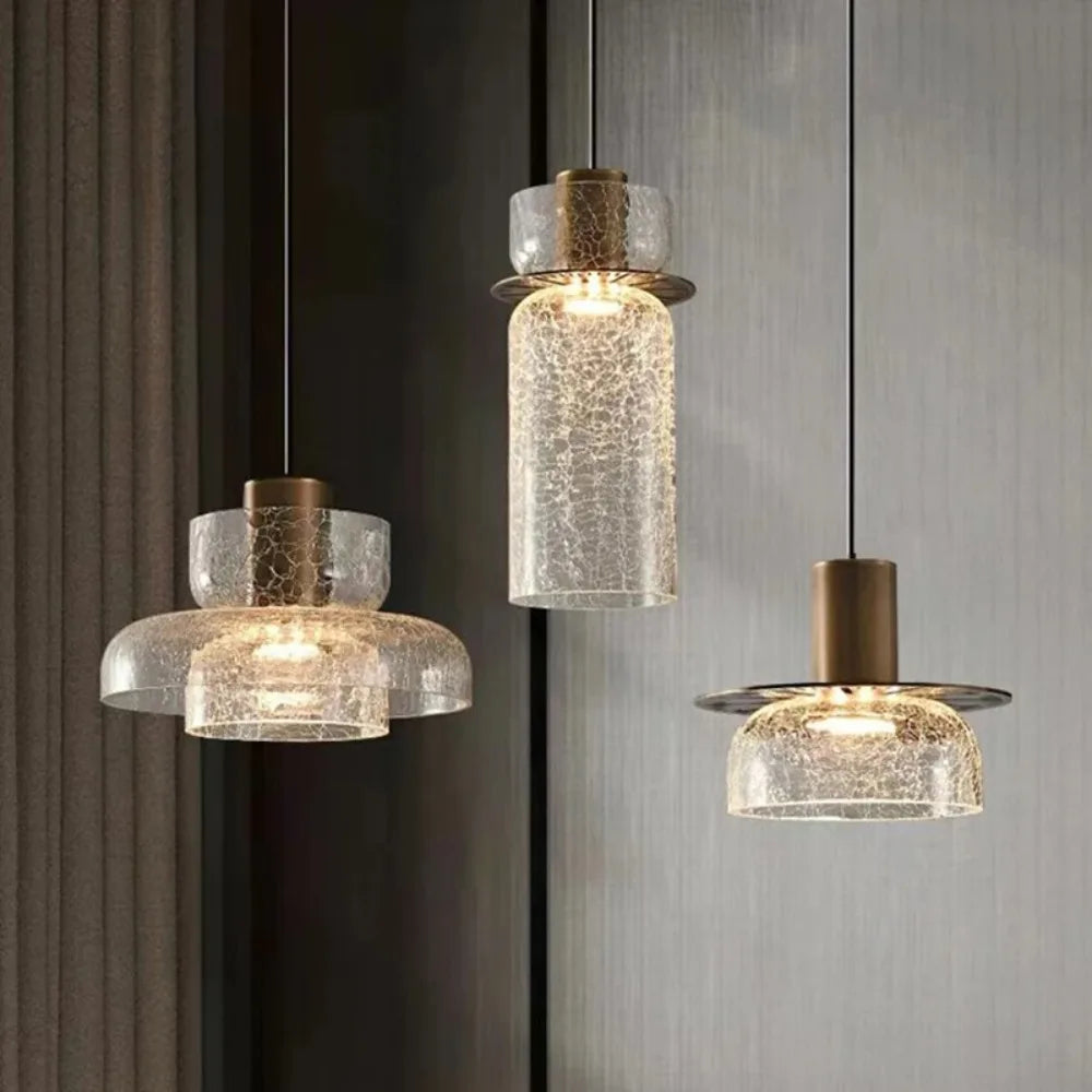 Novalux Pendant Light In Amber Glass With Cracked Shade For Dining