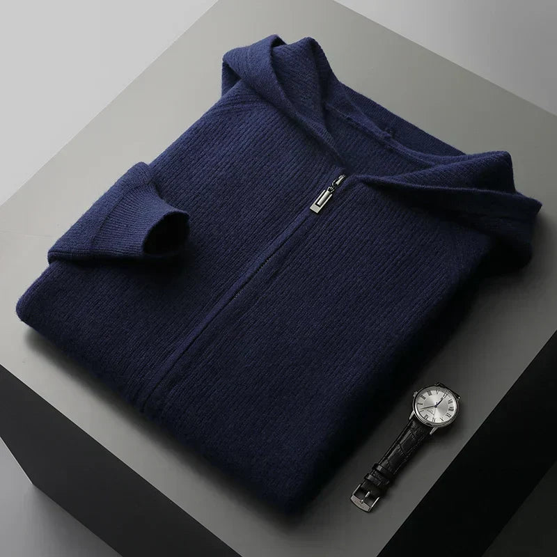 Sudadera con capucha de lana merino y cachemira Royal con cremallera completa - Capa suave y cálida