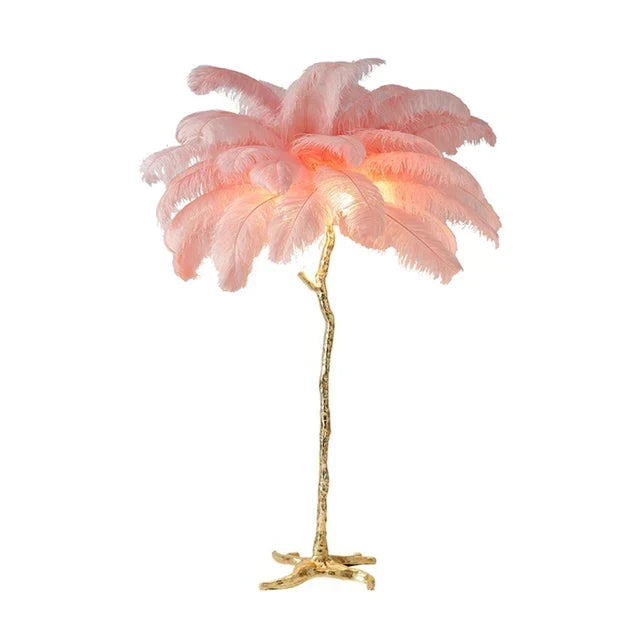 Lampada da terra con piume di struzzo - 5 lampadine LED, attacco E27