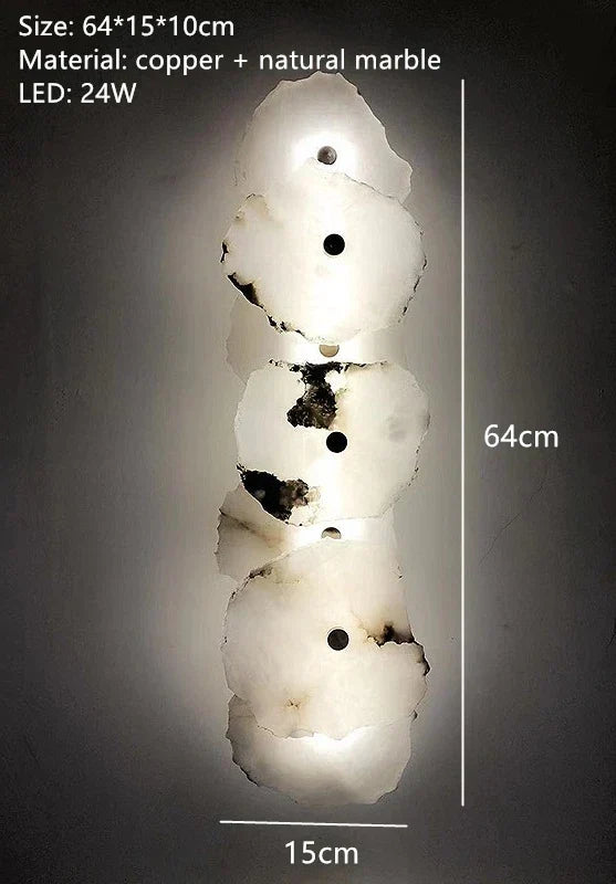 Natural Marble LED Wall Sconce — Modern Design, Copper Accents