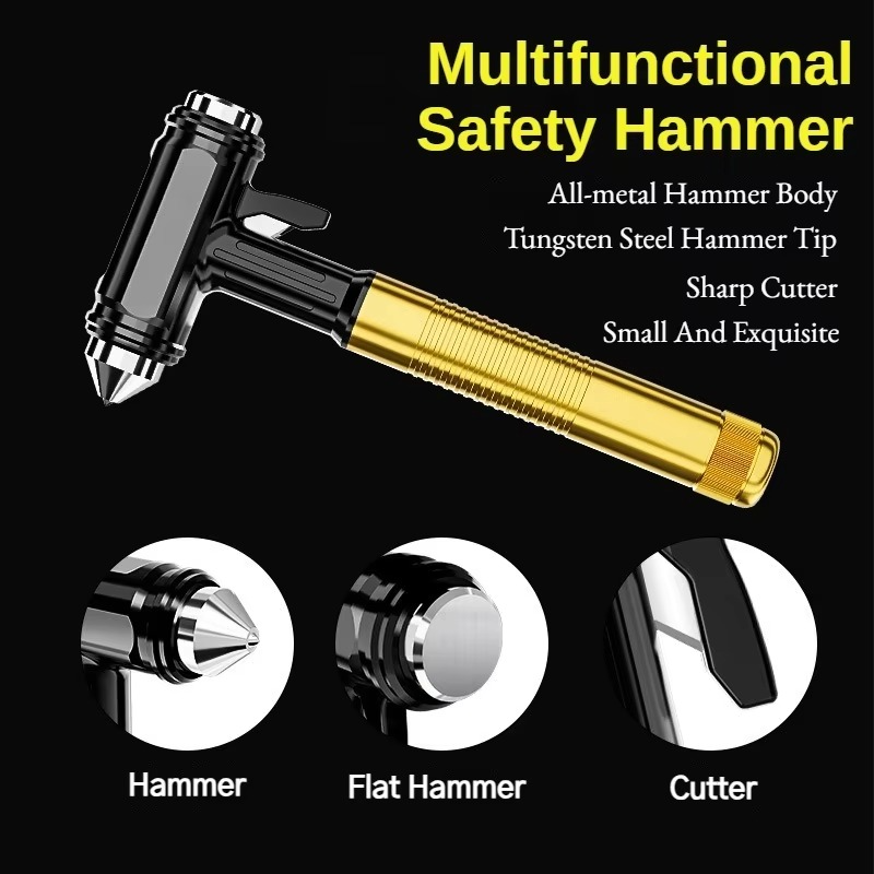 All-Metal Car Safety Window Hammer - Emergency Glass Breaker & Seat Belt Cutter