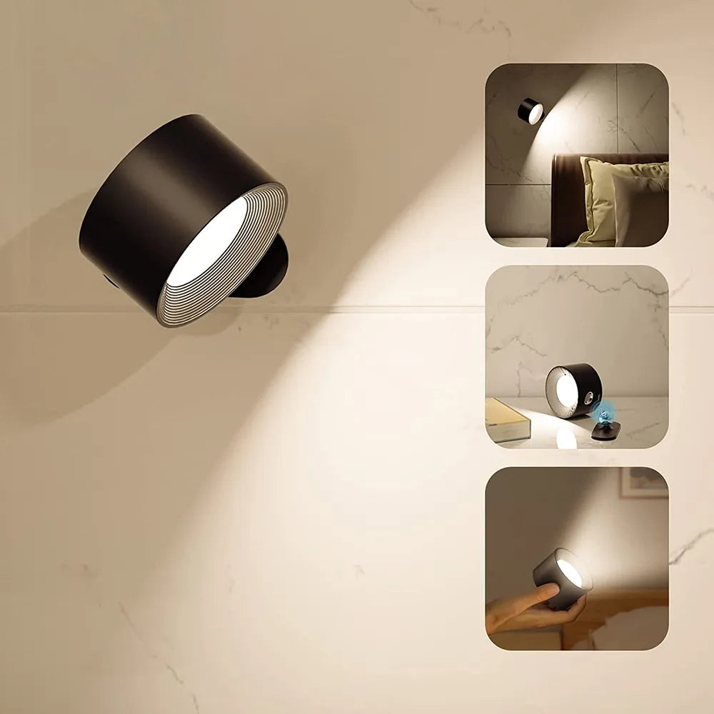 GlowEase Rechargeable Cordless LED Wall Lamp — Dimmable, 360° Rotating