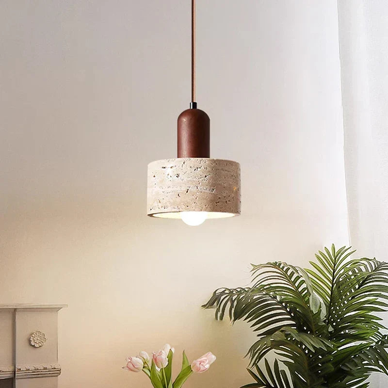 Lampada a sospensione Wabi Sabi - Marmo giallo, travertino resistente