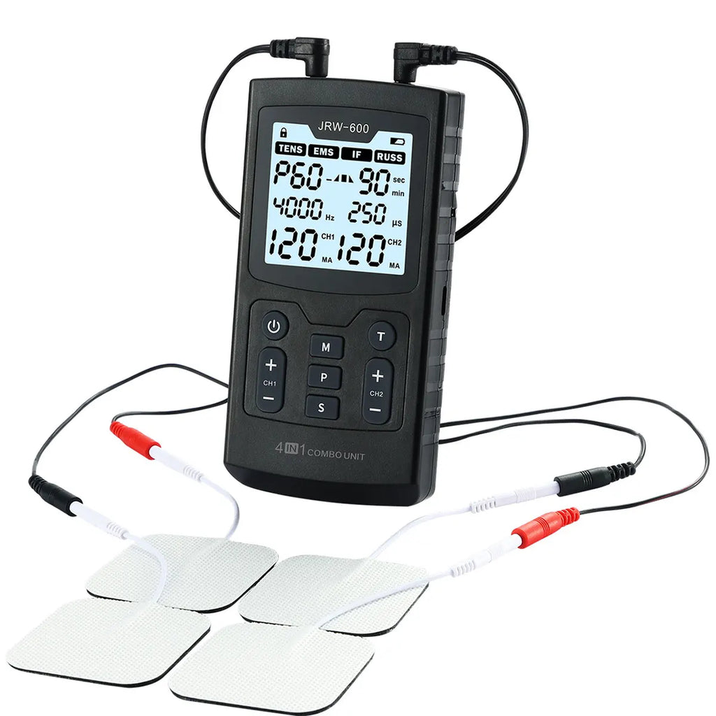 4-in-1 マルチモード治療器 — TENS、EMS、IFC、ロシアン刺激 | 強度120段階、プログラム60種