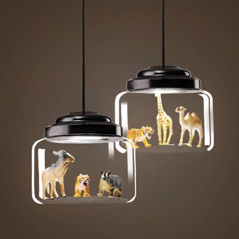 AuroraNest Tier-Glaspendelleuchte mit LED für Kinderzimmer