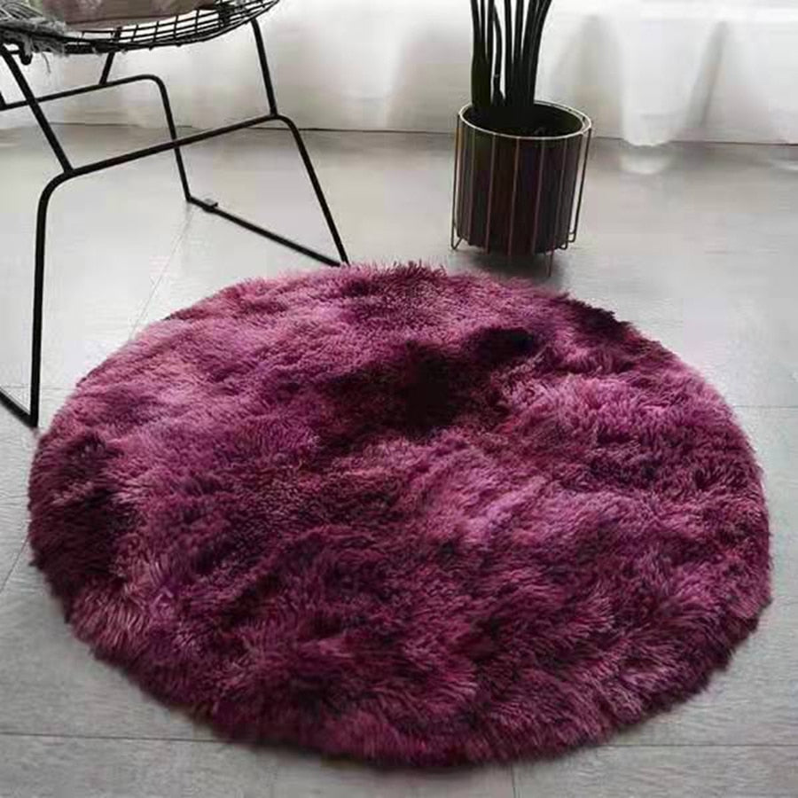 Soft Fluffy Sky Blue Round Shaggy Area Rug, Plush Texture
