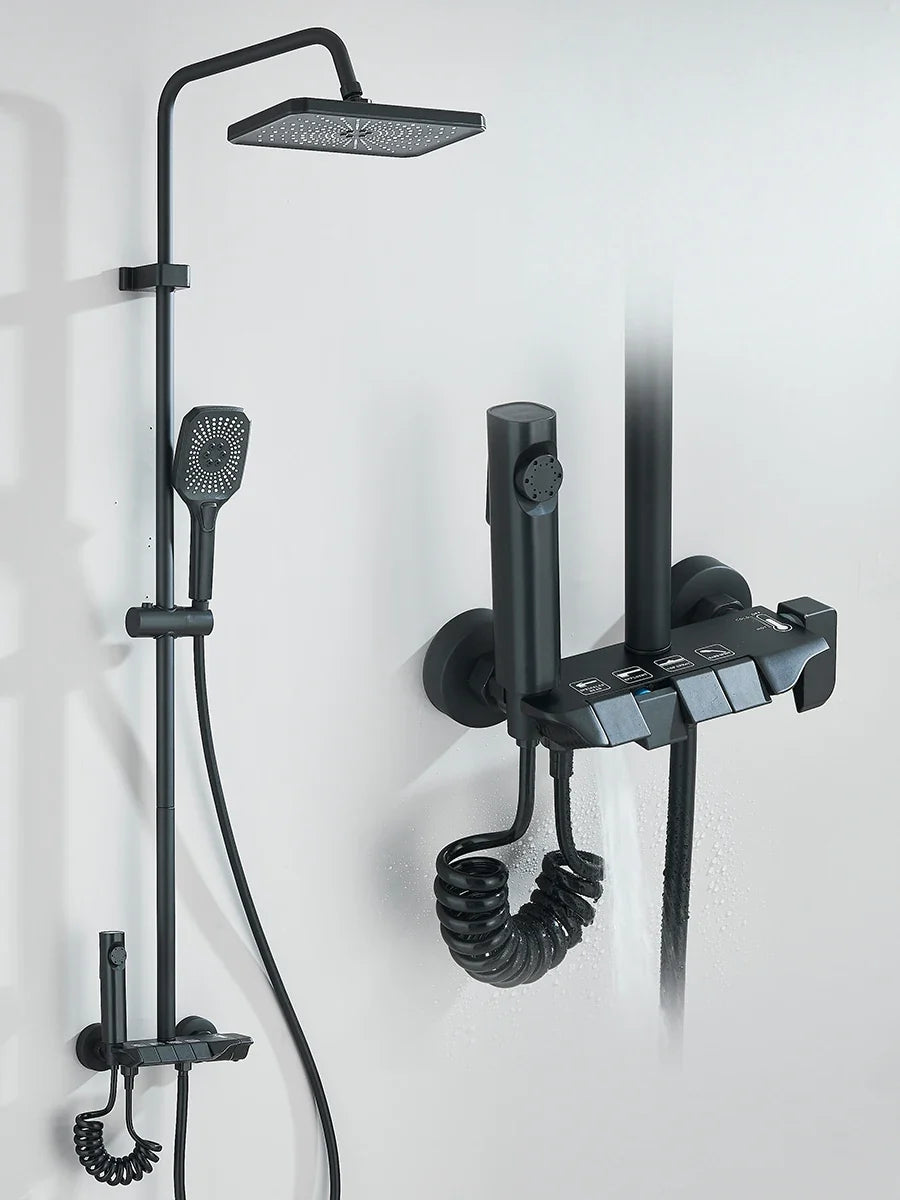 Quadruple Outlet Shower System — Rain Head, Bidet Spray, Single Handle Hot And Cold Mixer