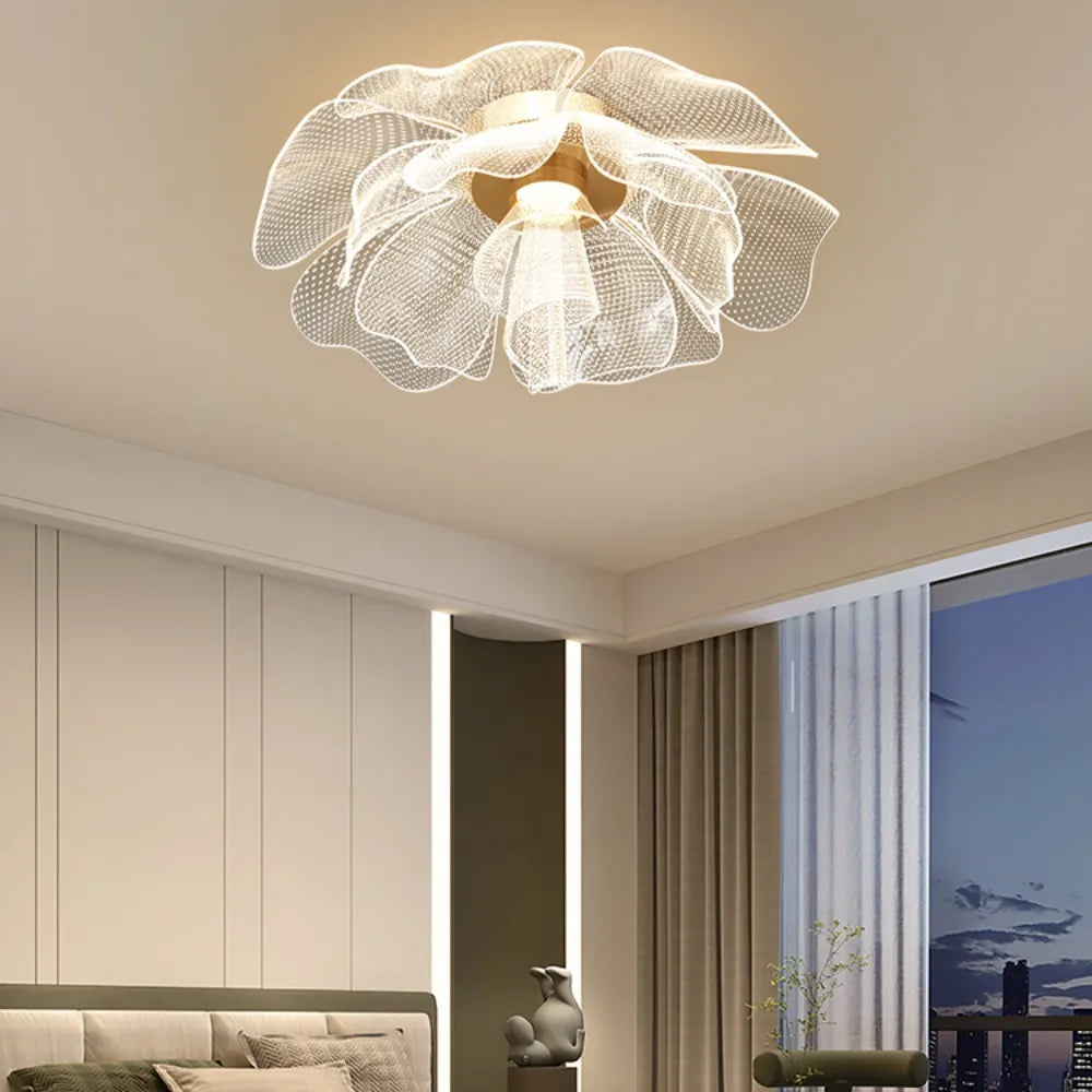Designer LumaFlora Ceiling Light With Golden Flower For Bedroom