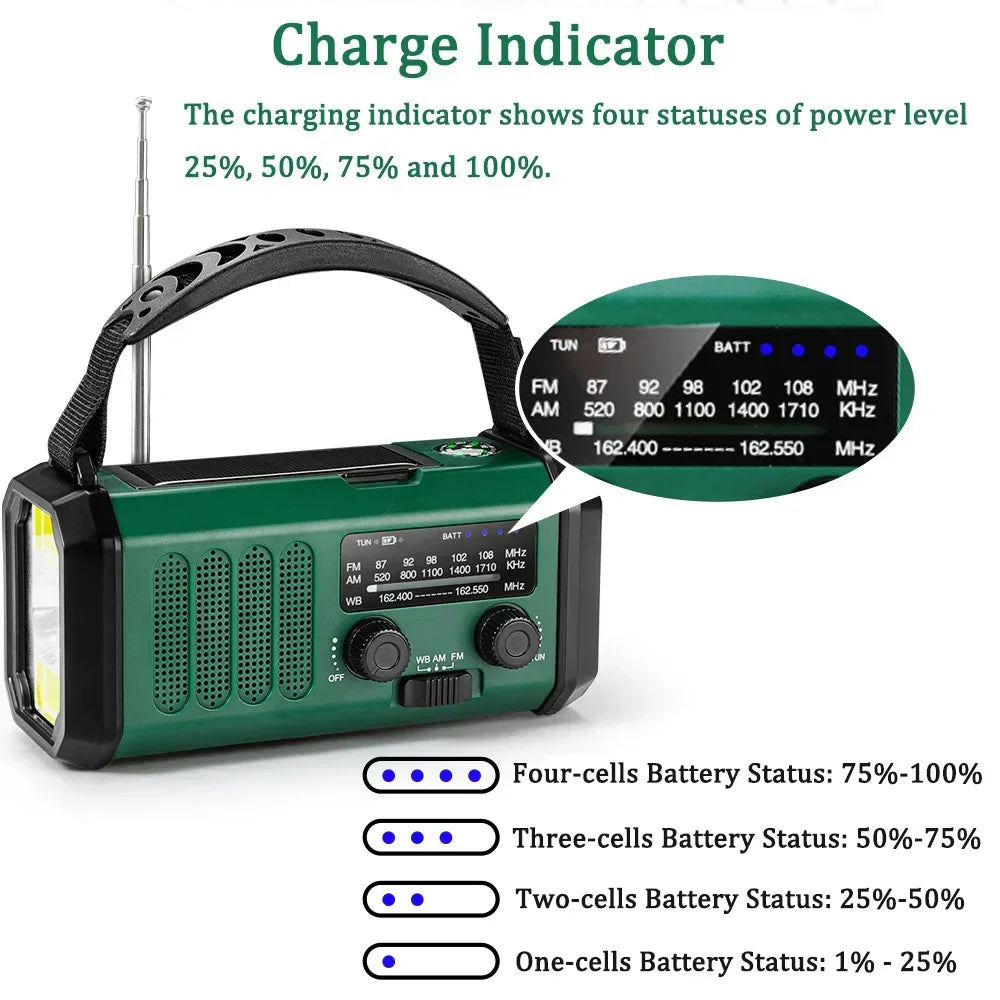 Solar-Handkurbelradio mit 10000 mAh – NOAA, Taschenlampe und Powerbank