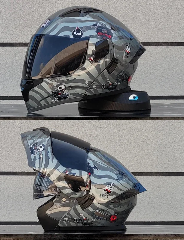 フリップフロント式フルフェイスバイクヘルメット — DOT認証デュアルレンズシールド