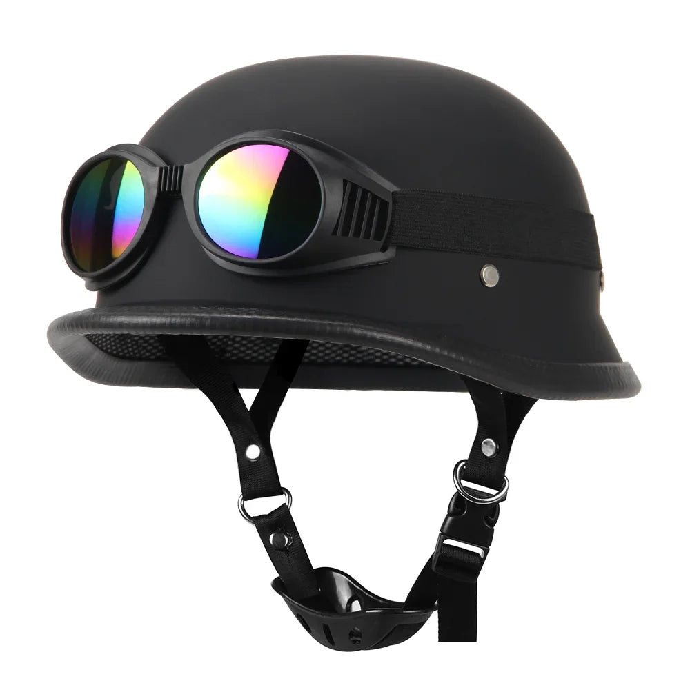 Vintage German Style Half Helmet — Lightweight ABS Shell, Quick Release Buckle, DOT ECE Certified