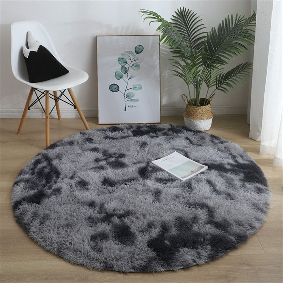 Soft Fluffy Sky Blue Round Shaggy Area Rug, Plush Texture