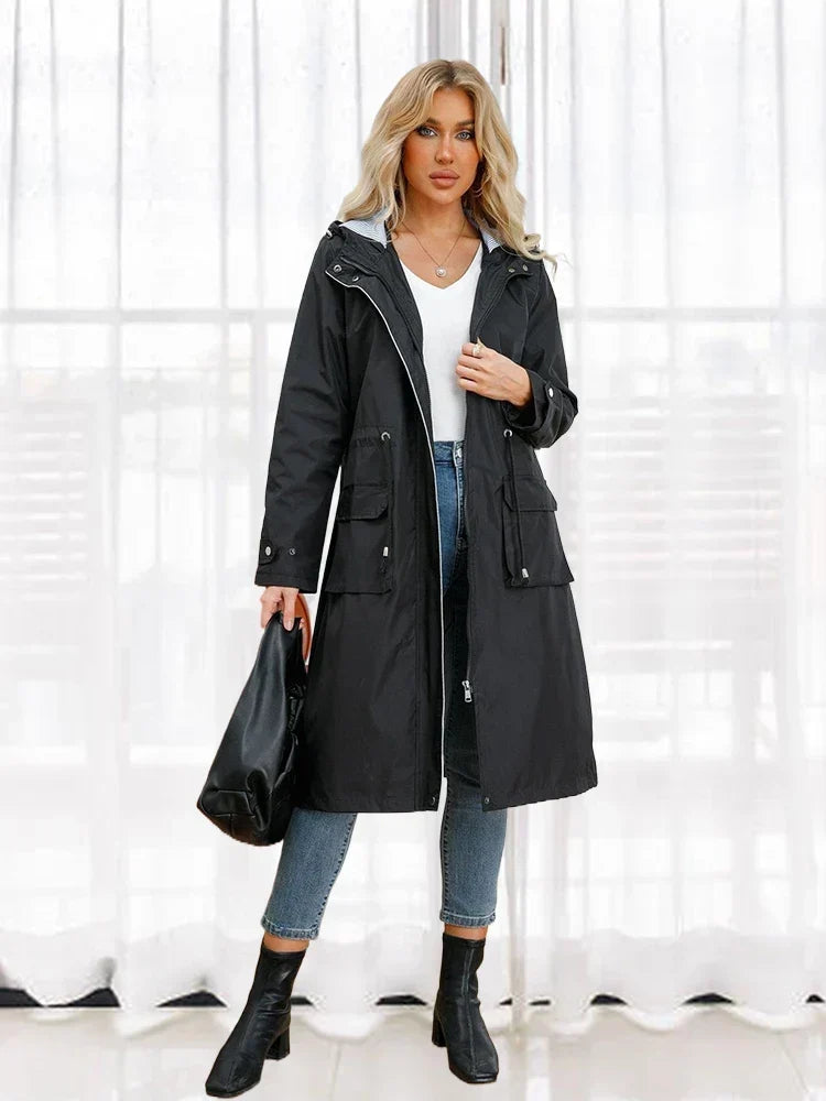 Lisa vattentät trenchcoat/jacka med huva för kvinnor - vindjacka för hösten