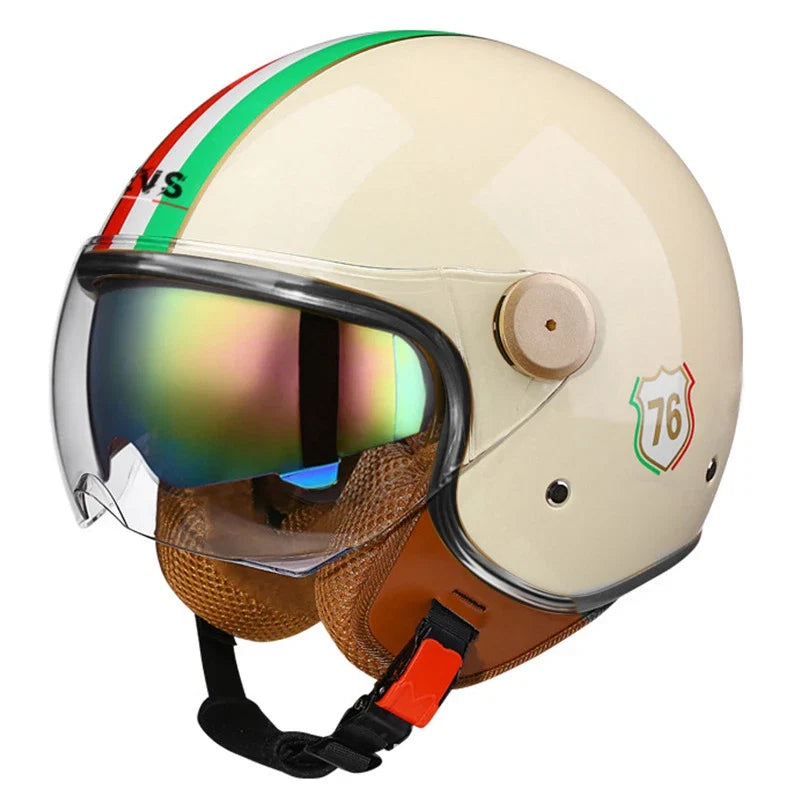 Capacete de motociclista aberto de três quartos — Lente à prova de vento