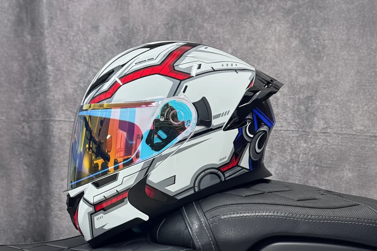 Flip-Up Full-Face Motorcycle Helmet — Dual-Lens Visor, Aerodynamic Rear Wing, DOT Certified