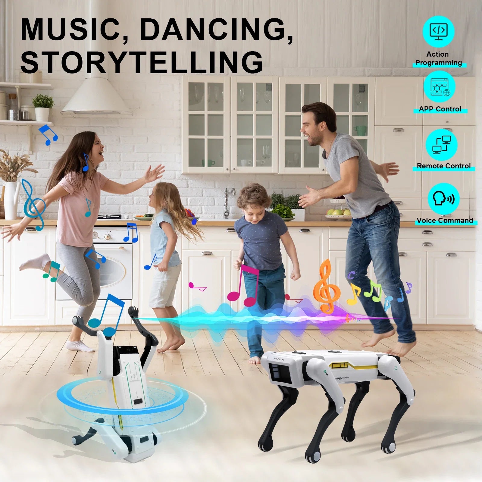 Smart AI Robot Dog Responding to Voice Commands and Manual Remote Control
