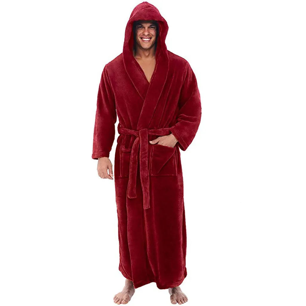 CozyNest Men's Hooded Bathrobe — Thick Plush Texture