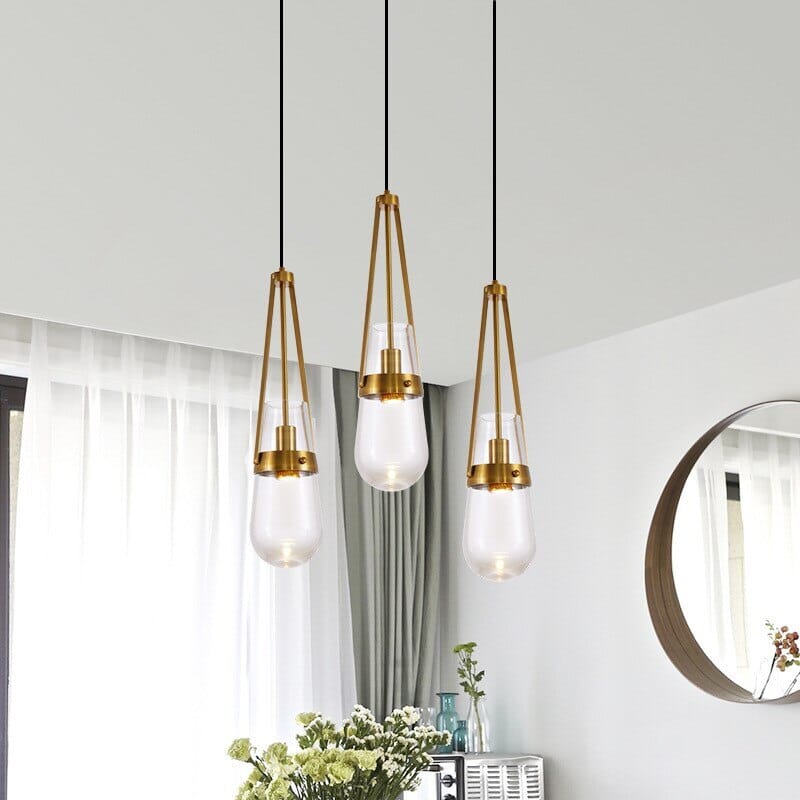 Caelara Pendelleuchte mit Messingakzenten und Himmelglas-Farbton
