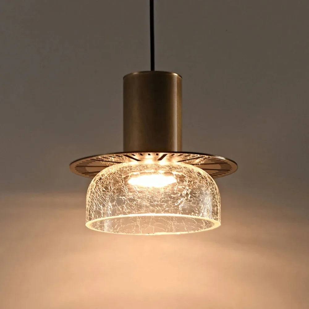 Novalux Pendant Light In Amber Glass With Cracked Shade For Dining