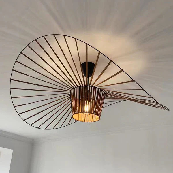 HaloTop Hat Shaped Pendant Light With Black Gold Finish And Warm Glow