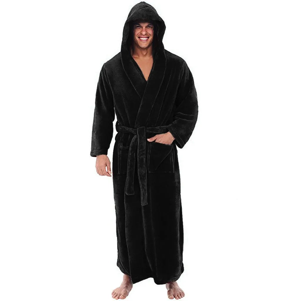 CozyNest Men's Hooded Bathrobe — Thick Plush Texture