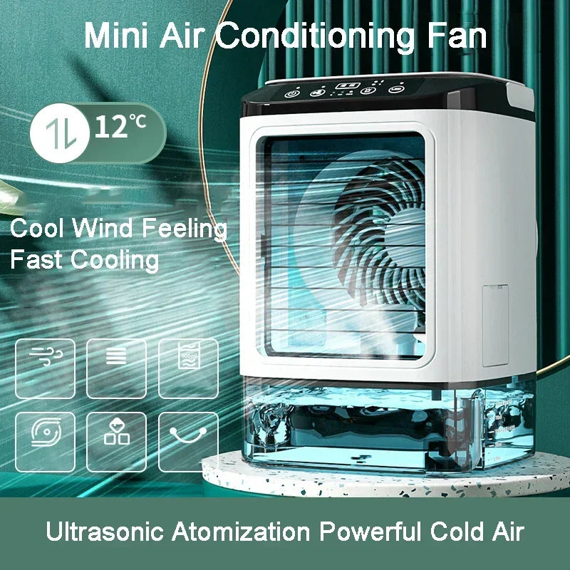 Rafraîchisseur d’air de bureau - humidificateur à double pulvérisation, ventilateur à 3 vitesses, veilleuse