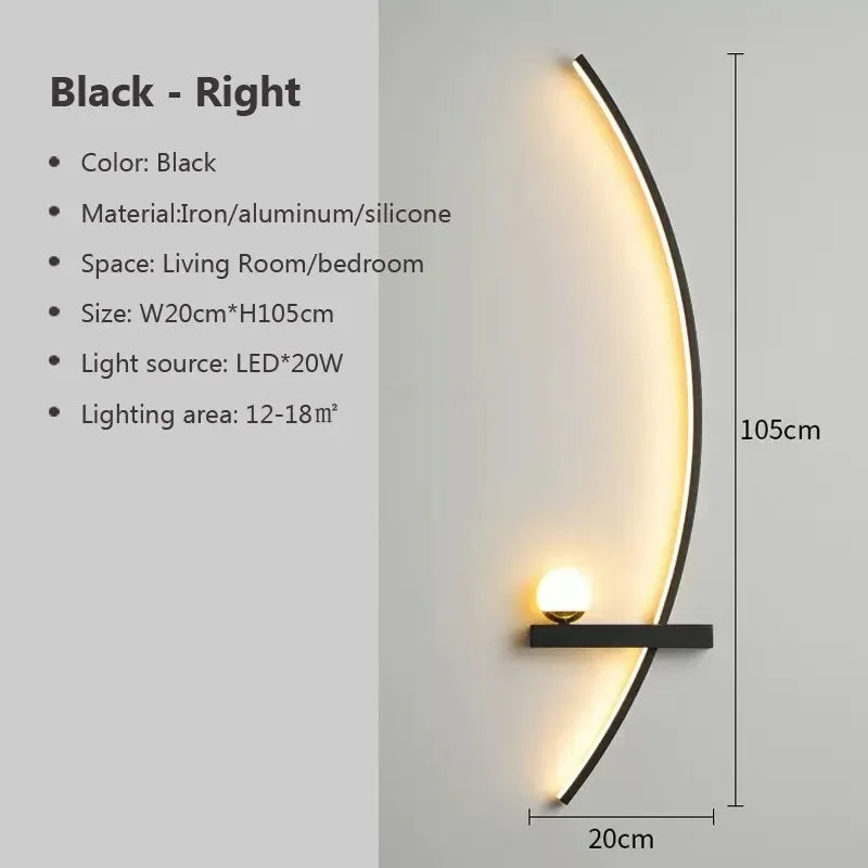 AstraGlow randig vägglampa i metall — svartguldig finish, uppåt- och nedåtriktad belysning