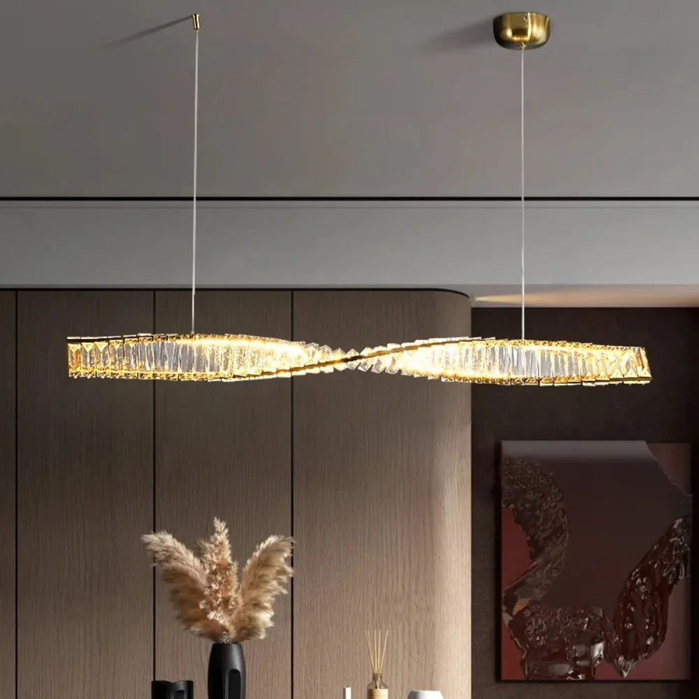 Lumeris Modern Crystal Spiral Pendant Light With LED For Dining Room