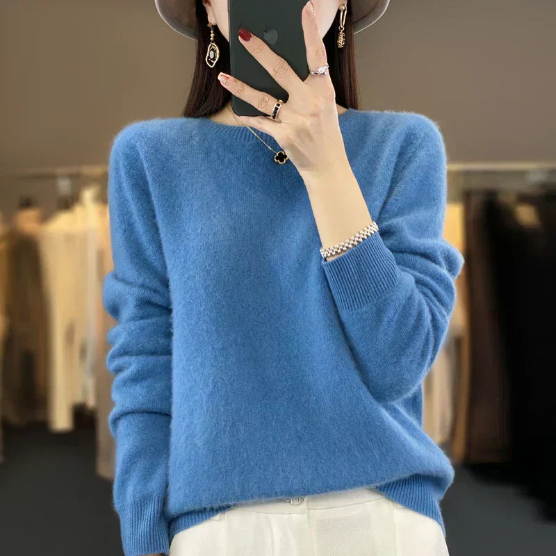 Astraweave Women's 100% Merino Wool O-Neck Sweater — Soft, Breathable Knit