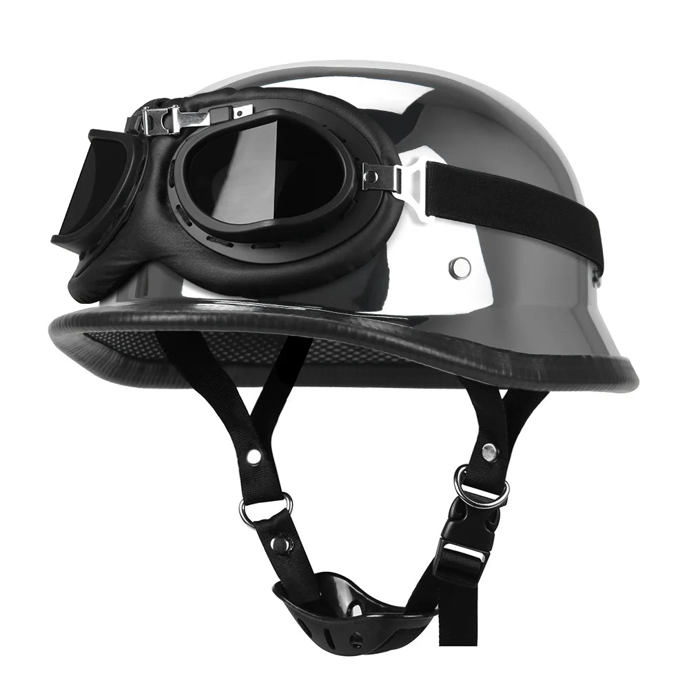 Vintage German Style Half Helmet — Lightweight ABS Shell, Quick Release Buckle, DOT ECE Certified