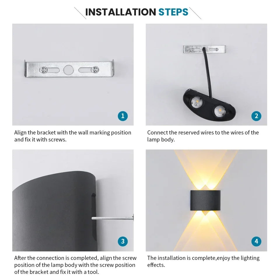 Applique murale LED moderne étanche, options de 2W à 10W
