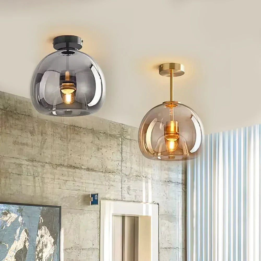 Plafonnier LED nordique moderne — Abat-jour en verre cognac