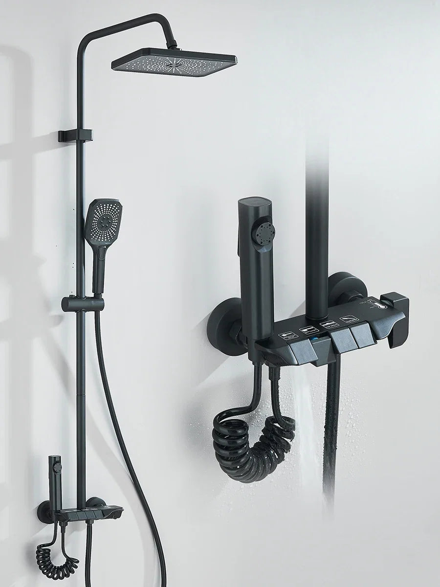 Quadruple Outlet Shower System — Rain Head, Bidet Spray, Single Handle Hot And Cold Mixer