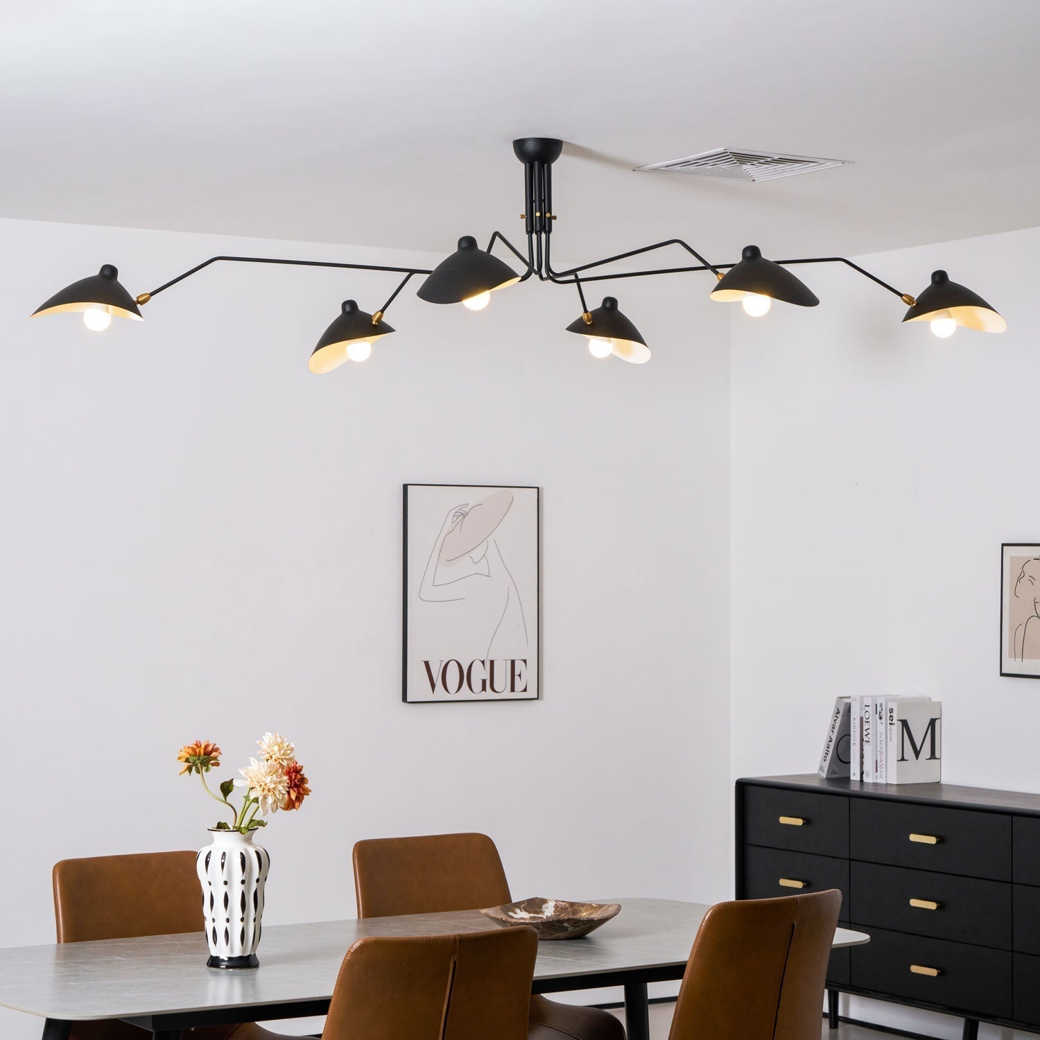 Mid-Century Modern Spider Ceiling Lamp — 3 Adjustable Brass Arms, Independent Articulation