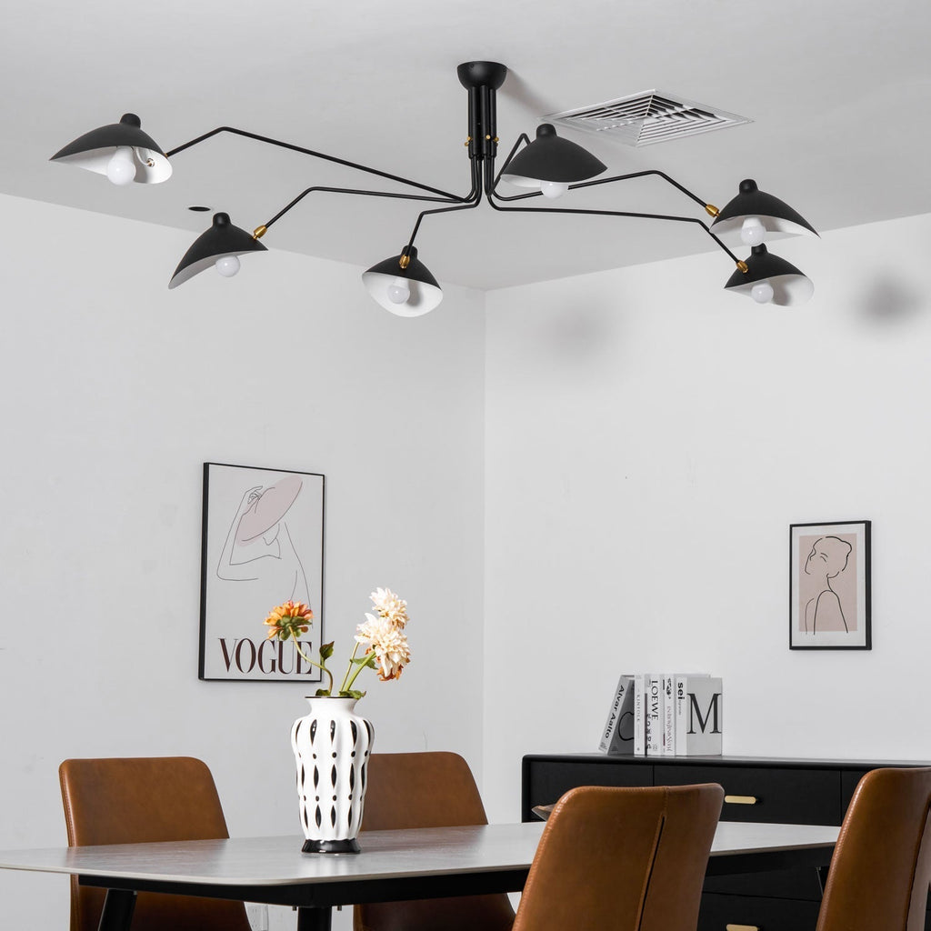 Mid-Century Modern Spider Ceiling Lamp — 3 Adjustable Brass Arms, Independent Articulation