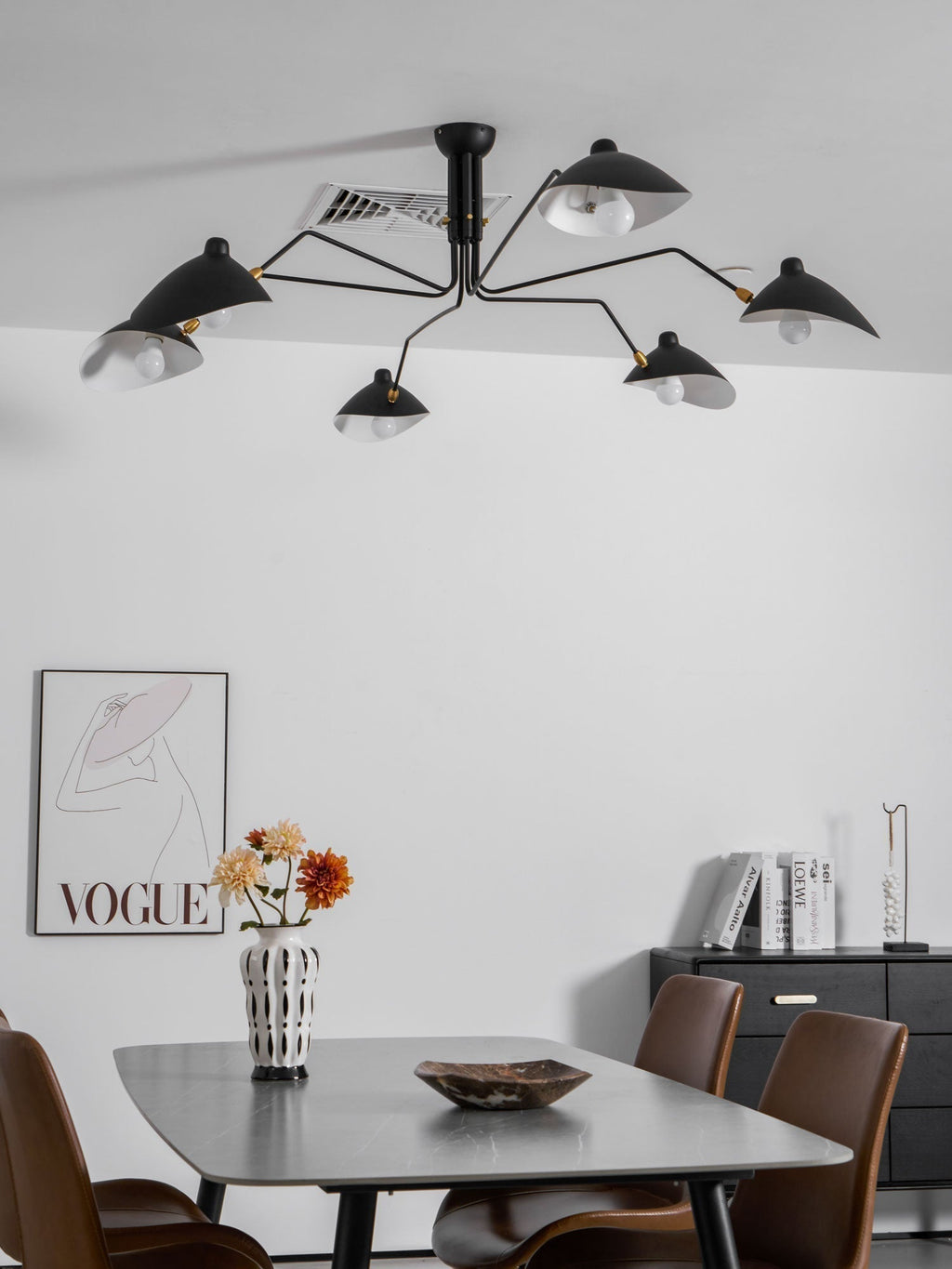 Mid-Century Modern Spider Ceiling Lamp — 3 Adjustable Brass Arms, Independent Articulation