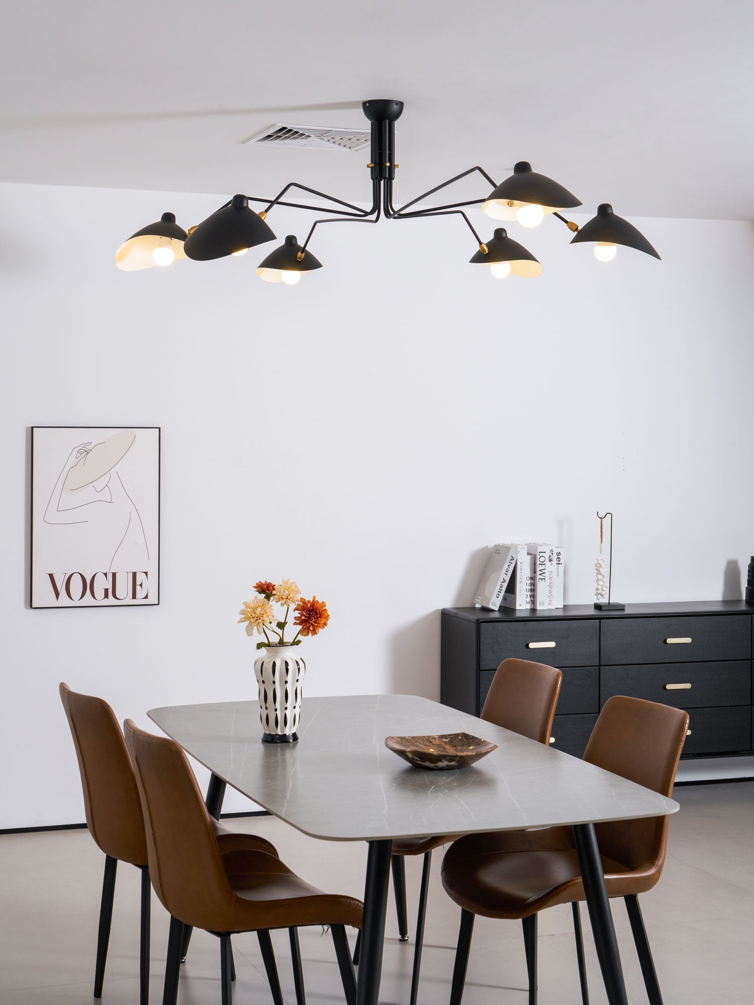 Mid-Century Modern Spider Ceiling Lamp — 3 Adjustable Brass Arms, Independent Articulation