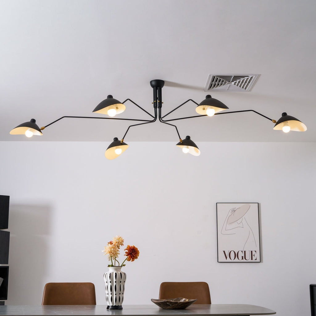 Mid-Century Modern Spider Ceiling Lamp — 3 Adjustable Brass Arms, Independent Articulation