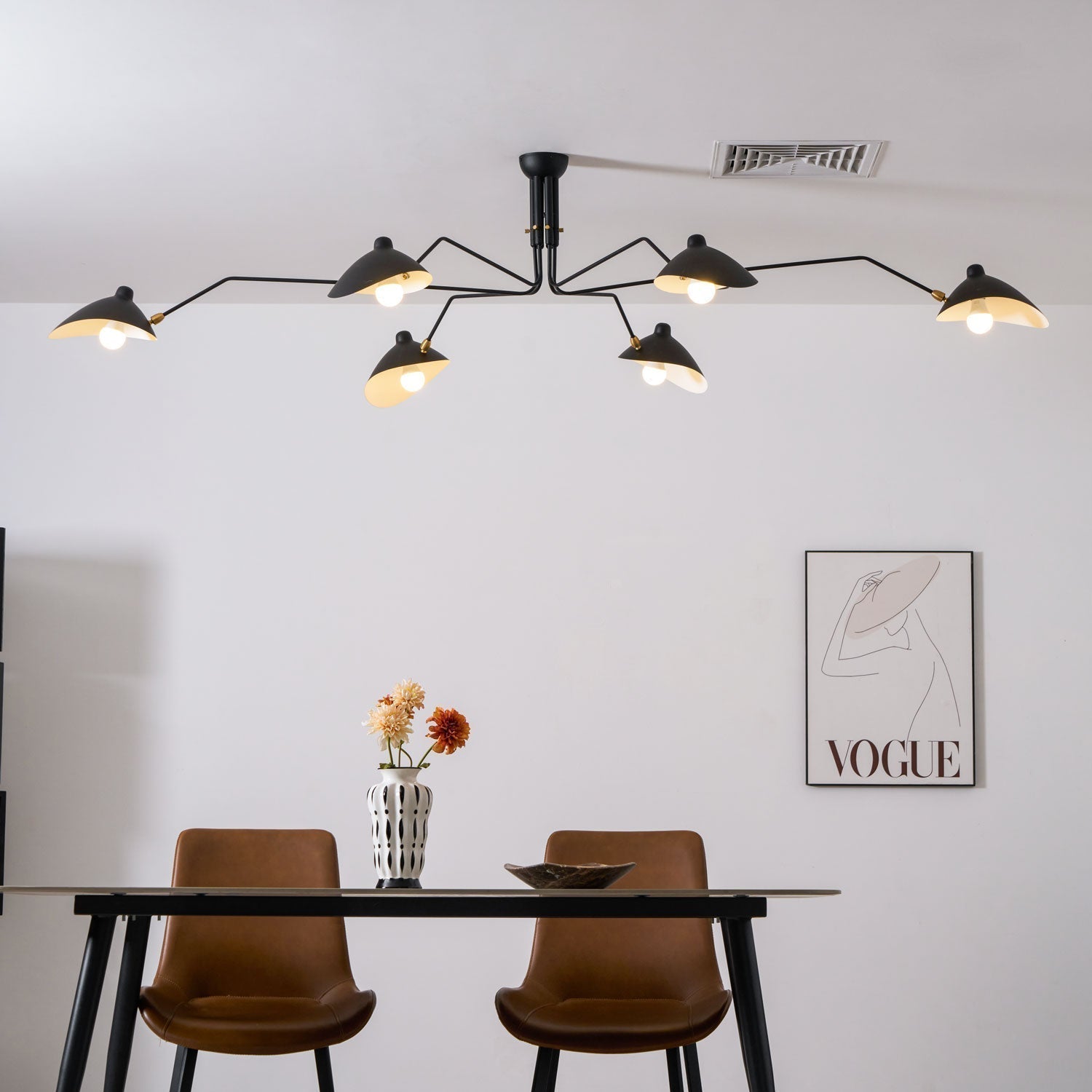Mid-Century Modern Spider Ceiling Lamp — 3 Adjustable Brass Arms, Independent Articulation