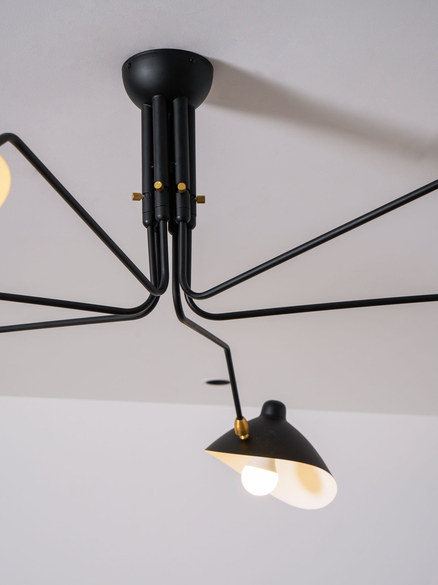 Mid-Century Modern Spider Ceiling Lamp — 3 Adjustable Brass Arms, Independent Articulation