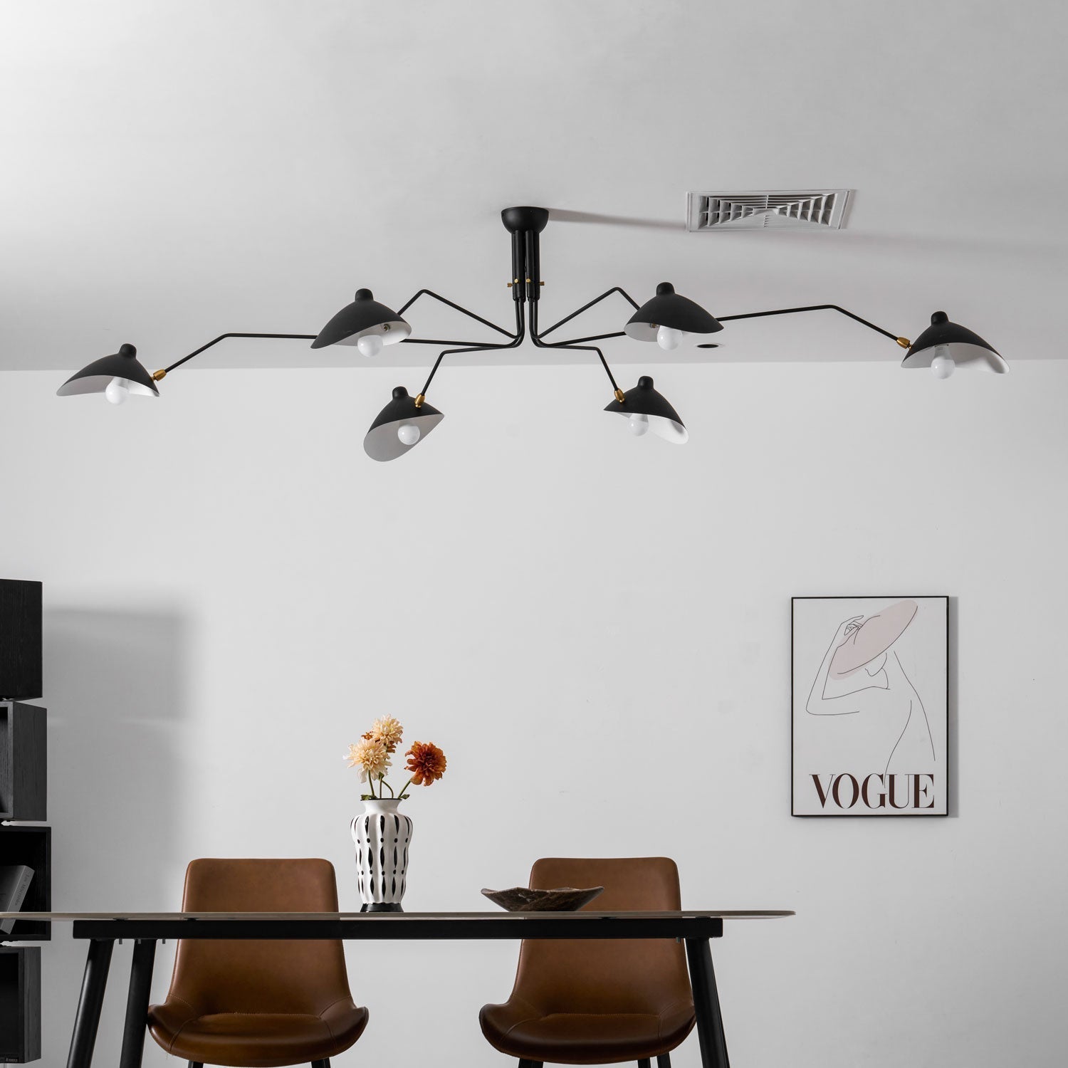 Mid-Century Modern Spider Ceiling Lamp — 3 Adjustable Brass Arms, Independent Articulation