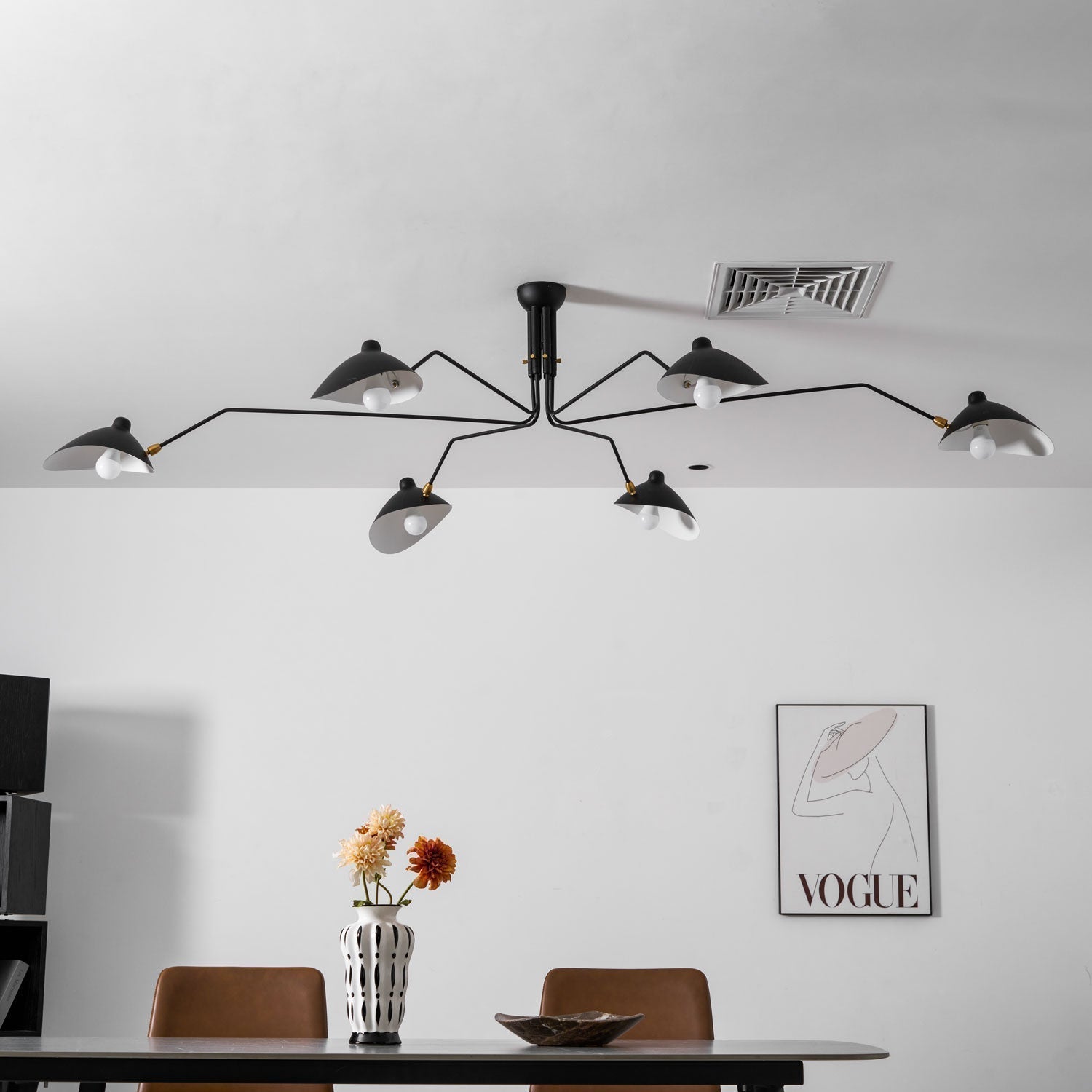 Mid-Century Modern Spider Ceiling Lamp — 3 Adjustable Brass Arms, Independent Articulation