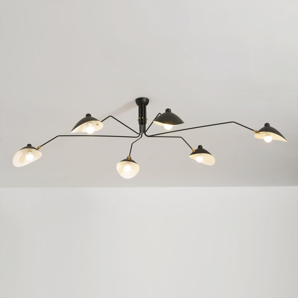 Mid-Century Modern Spider Ceiling Lamp — 3 Adjustable Brass Arms, Independent Articulation