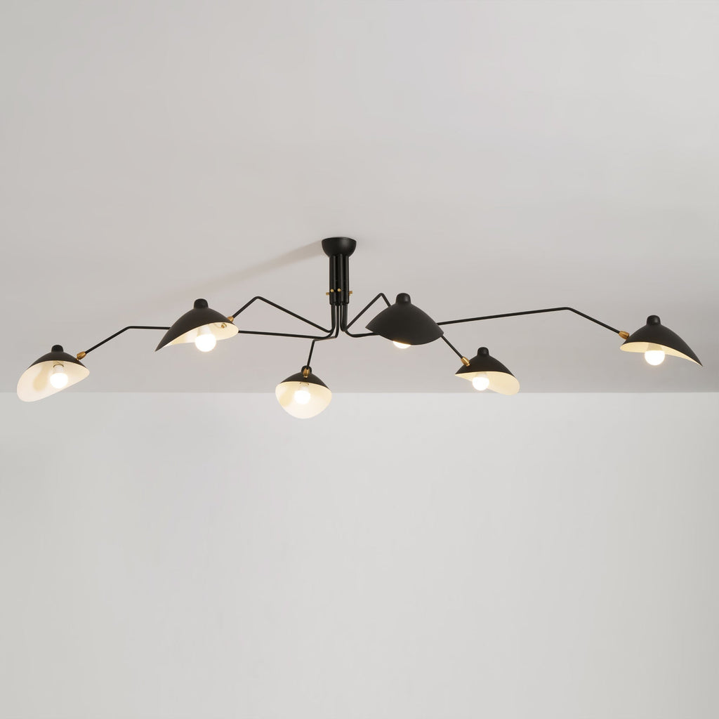 Mid-Century Modern Spider Ceiling Lamp — 3 Adjustable Brass Arms, Independent Articulation